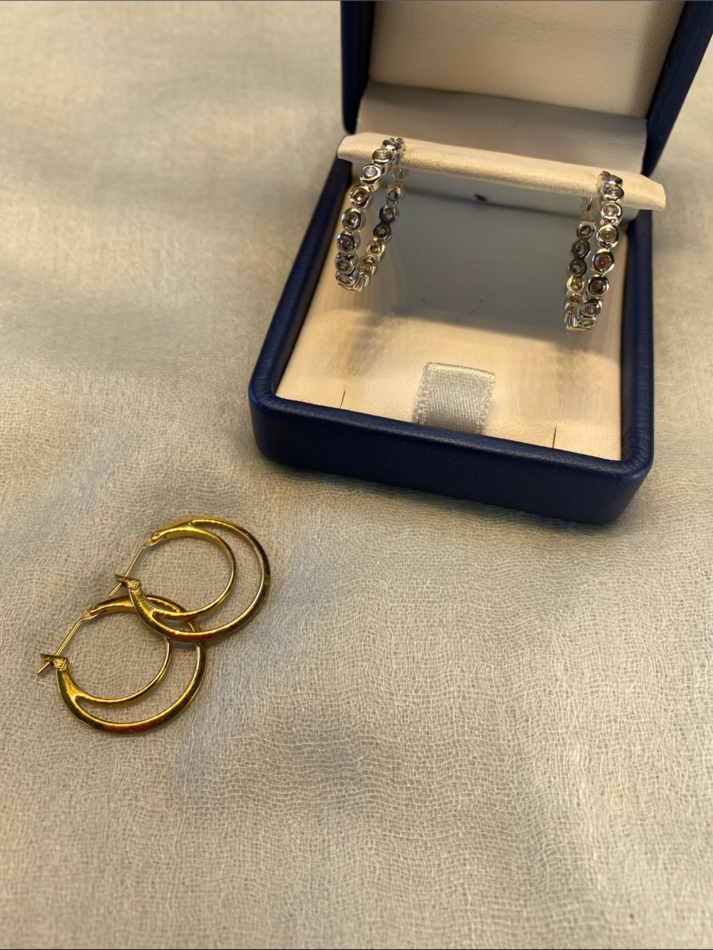 Silver & Crystal Hoop Earrings & Double Gold Tone Hoops